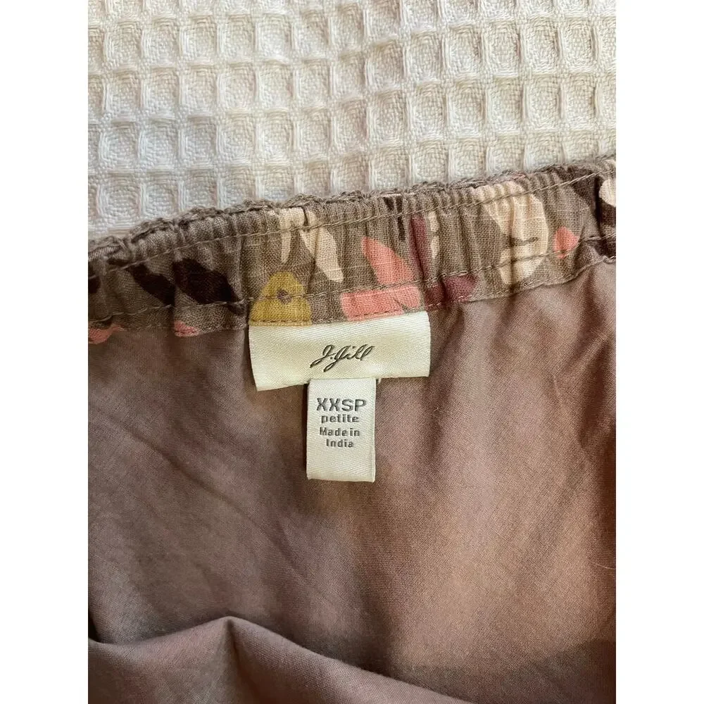 J. Jill 100% Cotton Beige Floral 90s Y2K Style Floral Knee Length Skirt XXSP